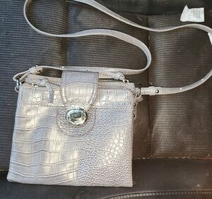 Braciano Silver Crocodile-Embossed Crossbody Bag